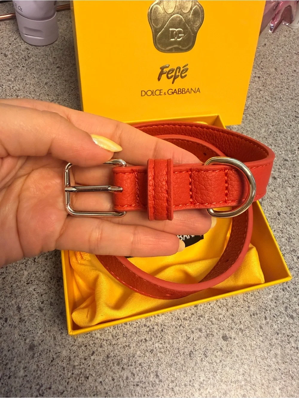 Dolce & Gabbana Red Leather Strap with Yellow Branded Pouch with out charm.